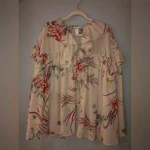H&M Cream Floral Ruffled Polyester Blouse